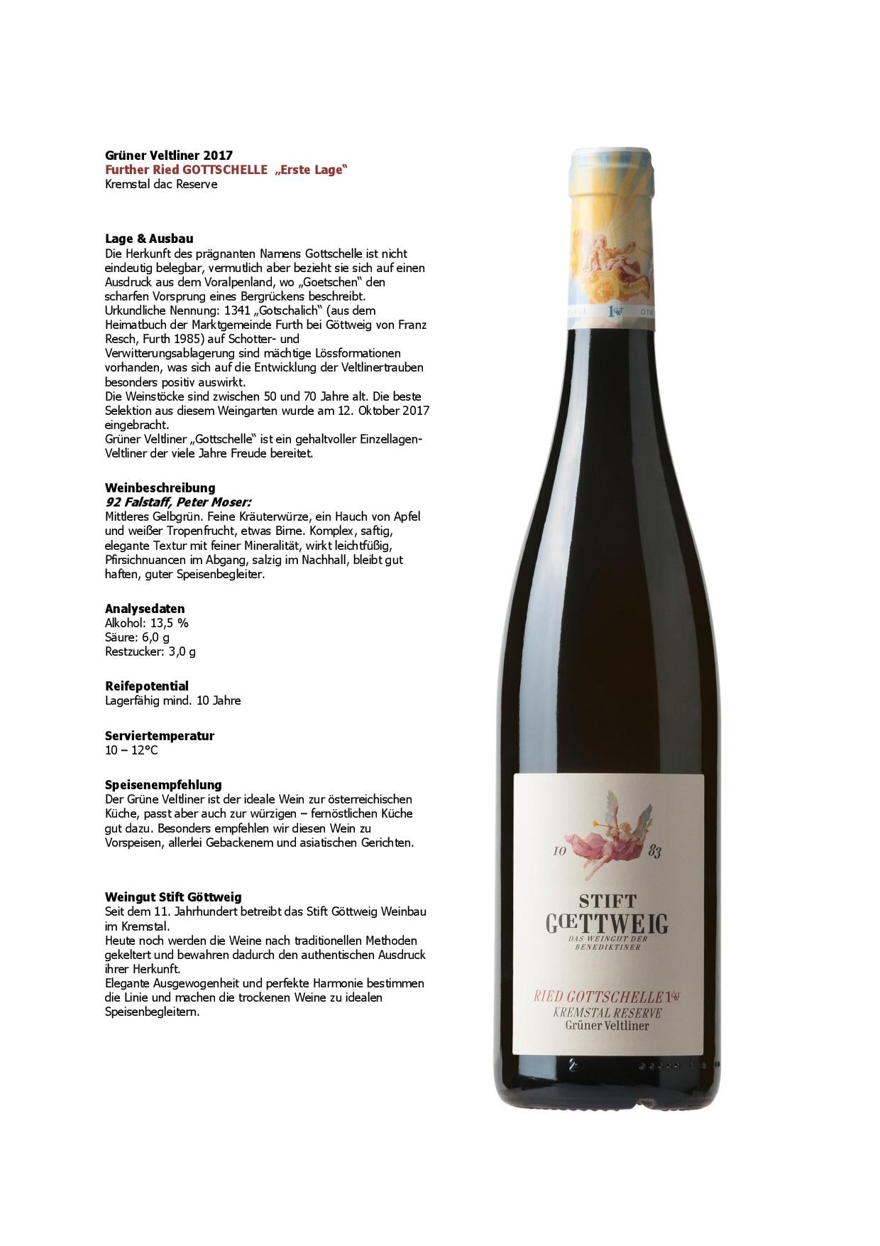 0,75 Liter 2017 Ried Gottschelle 1.ÖTW Kremstal DAC Grüner Veltliner